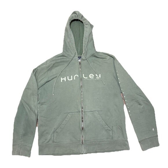 Vintage Hurley Hoodie Men’s XL Green Zip Up Sweater Skate Surf Y2K Grunge - Picture 1 of 5